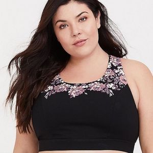 Torrid Black And Floral Strap Back Active Wear Sports Bra Size 3 3XL